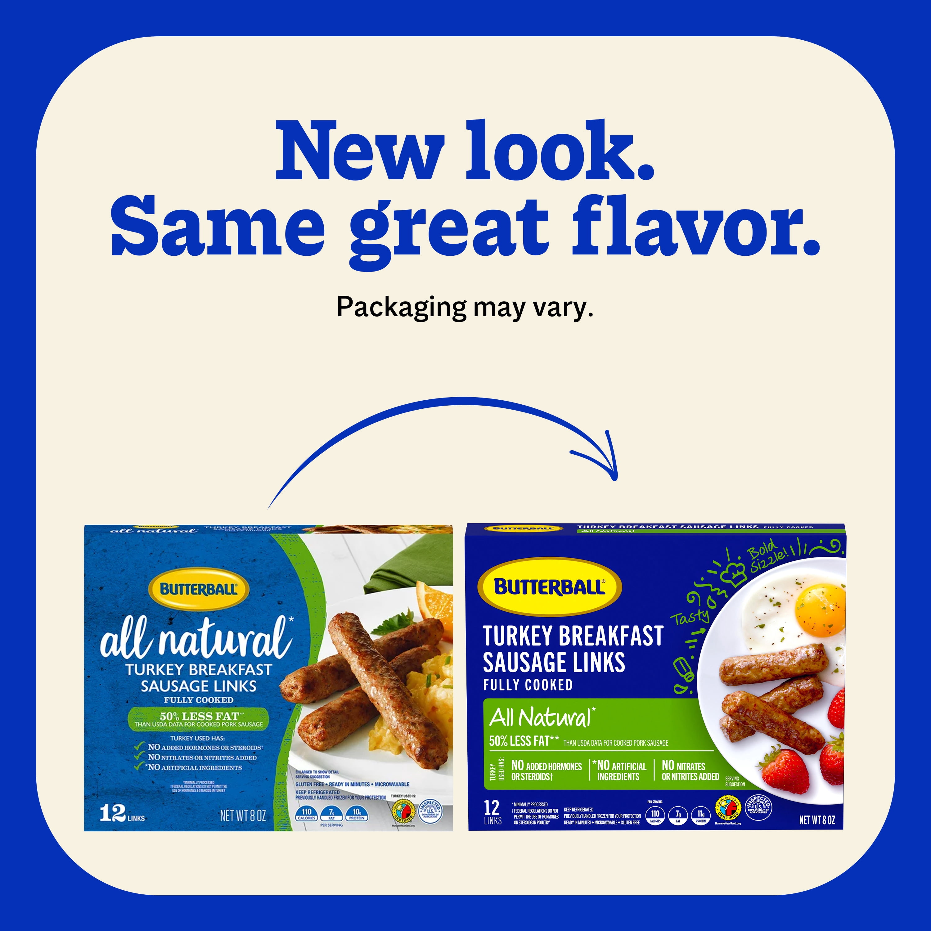 Butterball All Natural Fully Cooked Turkey Breakfast Sausage Links, 12 Links
