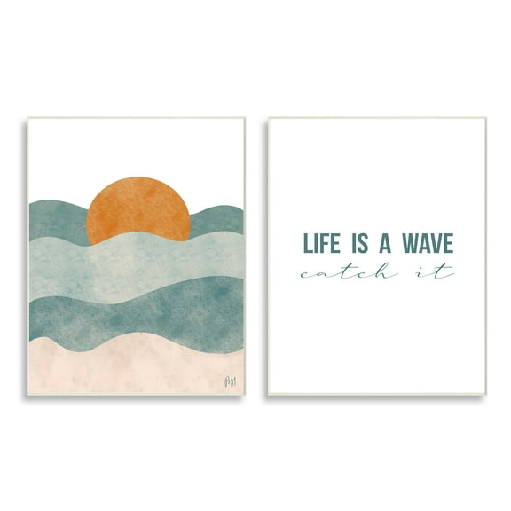 Stupell Indtries Life's A Wave Phrase Abstract Summer Sunrise Beach,13 x 19,Design by Birch&Ink
