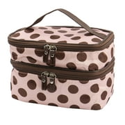 Travel Cosmetic Makeup Bag Organizer Double Layer Dot Pattern Toiletry Bag Case Pouch With Mirror For Woman