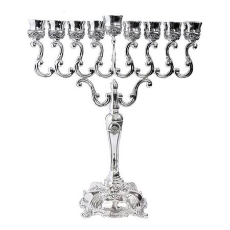 Judaica Kingdom KIJ-6033-Silver-Menorah Metal Menorahs - Chanukah Menorah 55 cm Silver