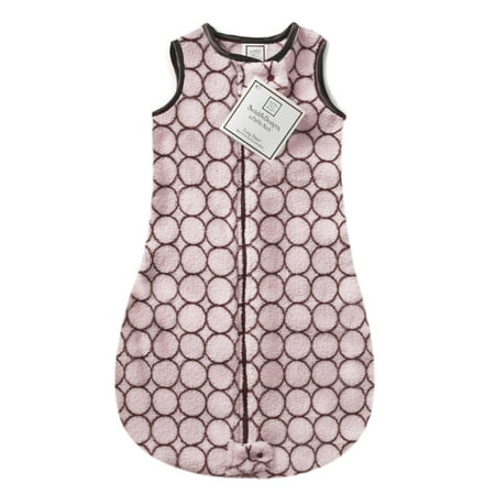 

SwaddleDesigns Sleeping Sack with 2-Way Zipper Cozy Micro Fleece Brown Mod Circles on Pastel Pink 6-12MO