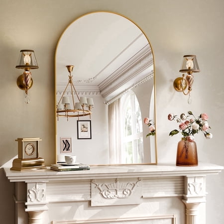 Condition photo showing New/Like New for yvanla 36 x24 arched bathroom mirror wall mounted mirror with aluminum alloy frame gold