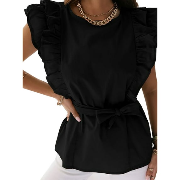 Gvmfive Womens Tops Short Sleeve Ruffled Blouse T-Shirt