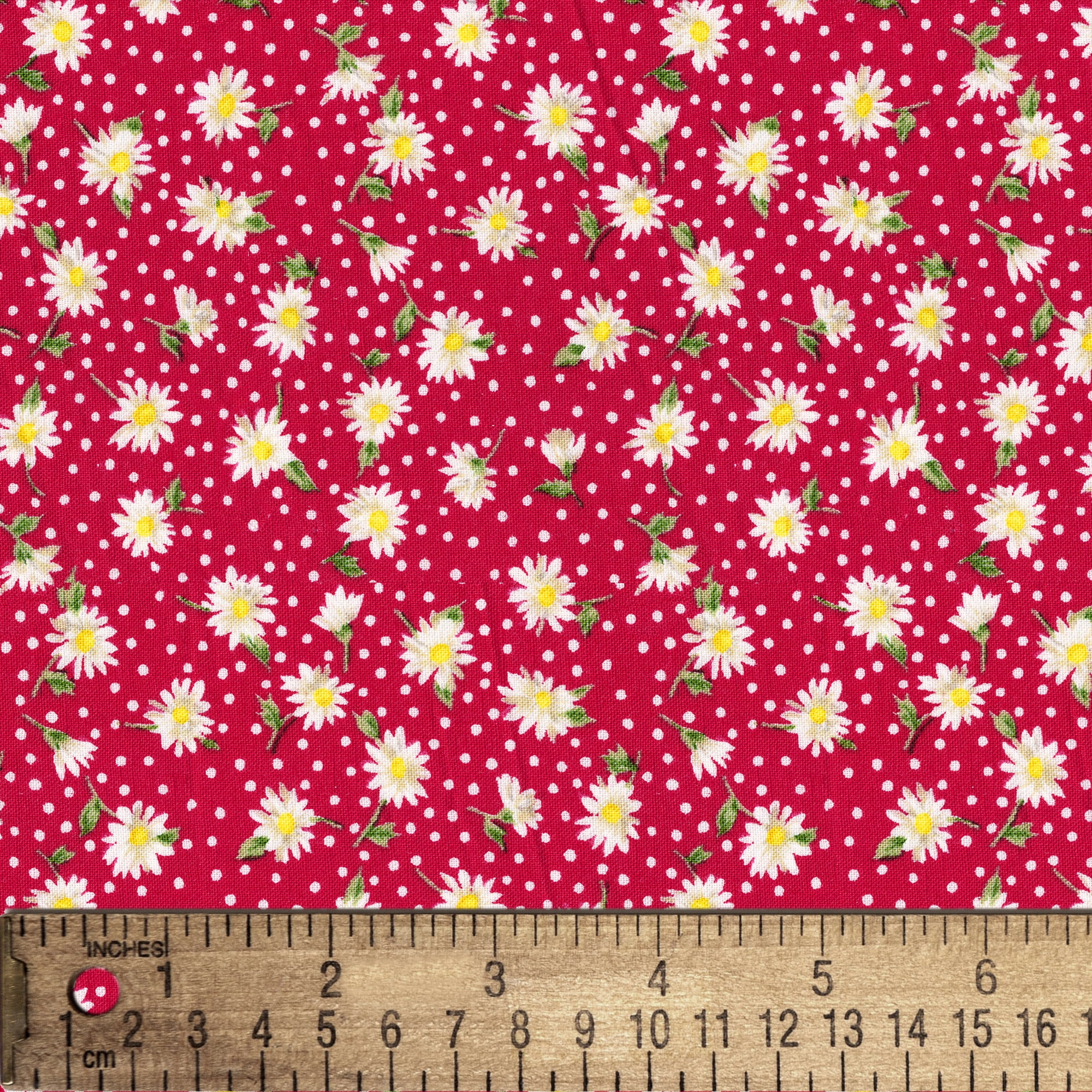 1 Yard 100% Cotton Daisies, Red, 44" Wide for Quilting & Sewing by David Textiles