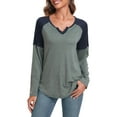 thumbnail image 4 of Anyjoin Women's Long Sleeve Tunic Tops V Neck Color Block Tops Loose Casual Blouse, 4 of 6