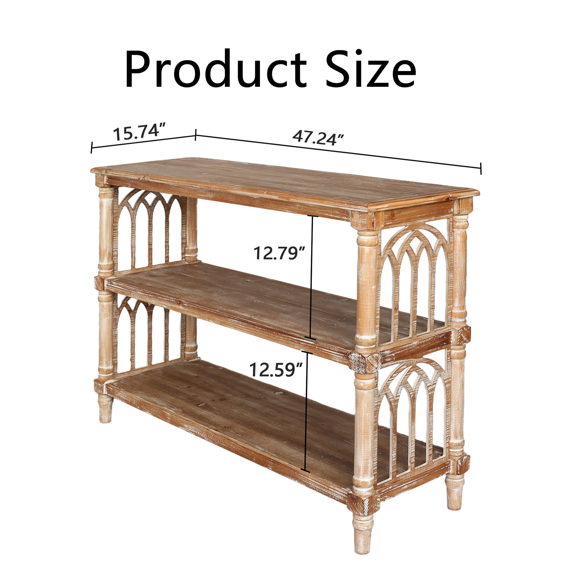 MDQMD Antique 3-Tier Console Table with Storage,47.24" Natural Wood Entryway Table for Living Room & Hallway