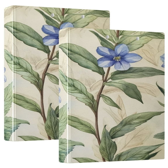 WOBOGO Blue Flowers File Folders Extra Large Capacity to Hold 200 Sheets of Documents Hard Shell Ring Binder for School Home Office