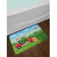 thumbnail image 2 of Golf Course Scene Bath Mat, Cartoon Illustration of Golf Car and Flags Hobby Lifestyle, Plush Bathroom Decor Mat with Non Slip Backing, 29.5" X 17.5", Fern Green Multicolor, by Ambesonne, 2 of 2