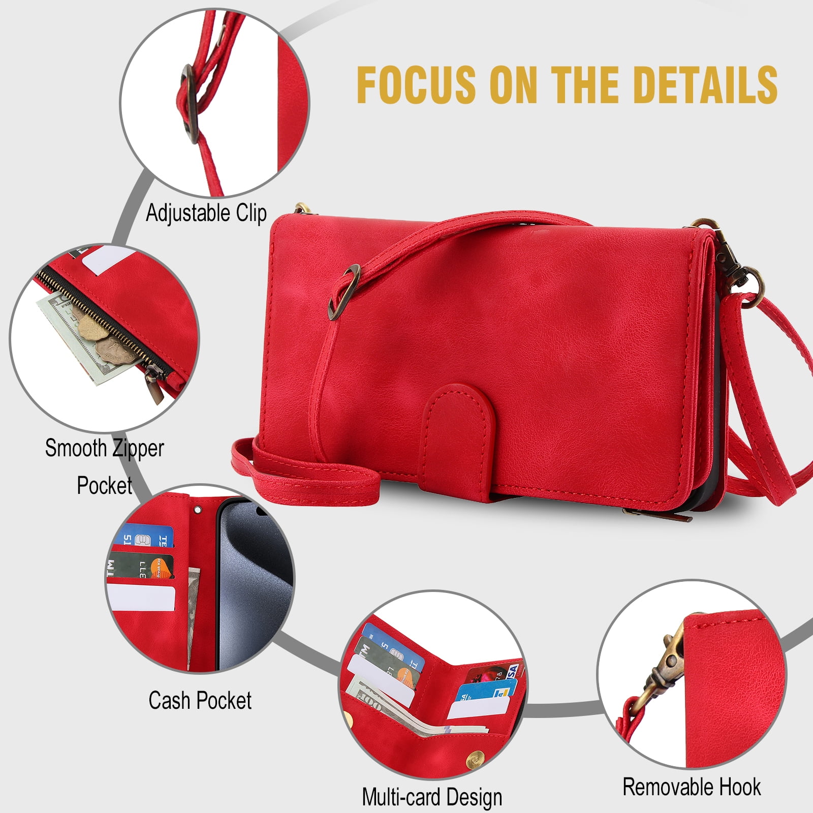 Dteck Zipper Wallet Crossbody Bag Case for iPhone 15,Luxuy Leather