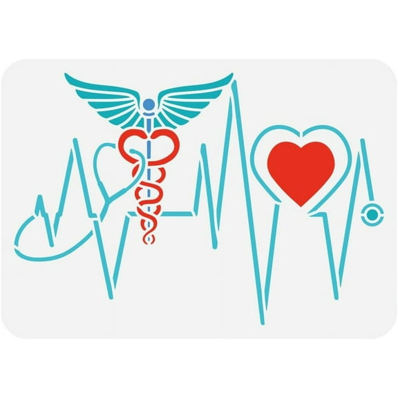 Heartbeat Painting Stencil 8.3x11.7inch Reusable Lifeline Stencil for Painting Plastic PET Heart Wings Pattern Drawing Template Daily Theme Stencil for Painting on Wood Fabric Canvas