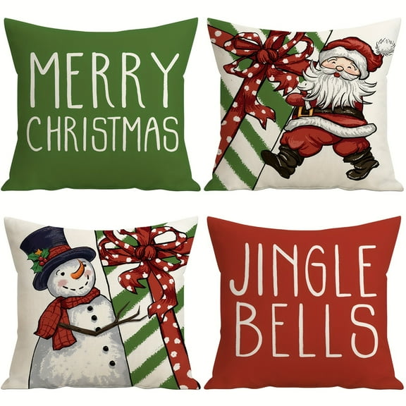 4 Pack Christmas Pillow Covers, 18x18 inch Xmas Throw Pillows Decoration Cushion Case for Couch