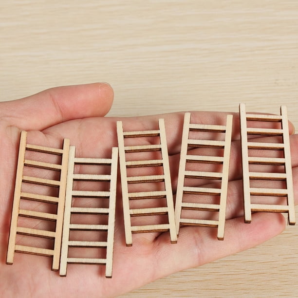 Mini escalera de madera de 5 piezas, casa de muñecas, juguetes de decoración de jardín, Mini paisaje, artículos hechos a mano, accesorios de decoración del hogar