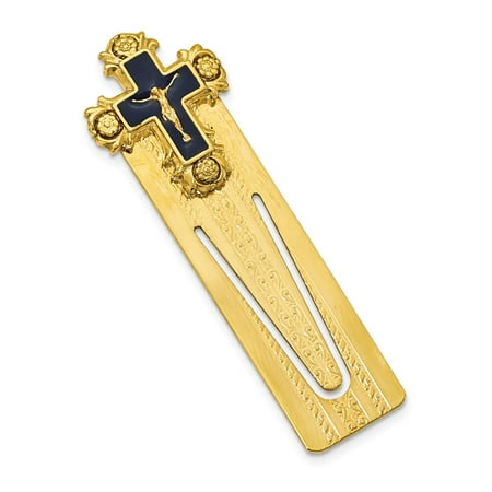 Gold-tone Blue Enameled Crucifix Bookmark