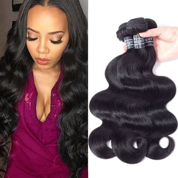 Amella Hair Grado 8A 3 paquetes de cabello brasileño ondulado paquetes de cabello humano Remy virgen (16 18 20) color negro natural 10.00 oz en total