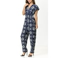 thumbnail image 2 of Aulin Collection Womens Short Cap Sleeve V-Neck Long Pants Romper Jumpsuit - Peony Bloom Floral S/M, 2 of 5