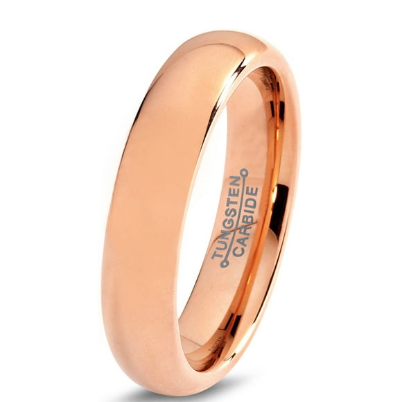 Tungsten Wedding Band Ring 5mm for Men Women Comfort Fit 18K Rose Gold Plated Plated Domed Polished Lifetime Guarantee