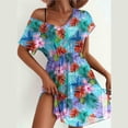 thumbnail image 2 of Daiosportswear Women Swimsuit Swim Cover Upsummer Bathing Suit Swimwear Sheer Beach Vacation Outfits,Women'S Short-Sleeved Dress Sky Blue-A M(M), 2 of 6