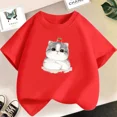 thumbnail image 3 of Camiseta de algodón con estampado de gato o perro para niñas, ropa de verano vintage kawaii, camisetas de manga corta, 3 of 5