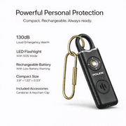 POLICE Personal Safety Alarm Keychain, 130DB Loud Rechargeable Emergency Alarm with LED Flashlight & SOS, Self Defense for Women, Kids, Seniors, Black