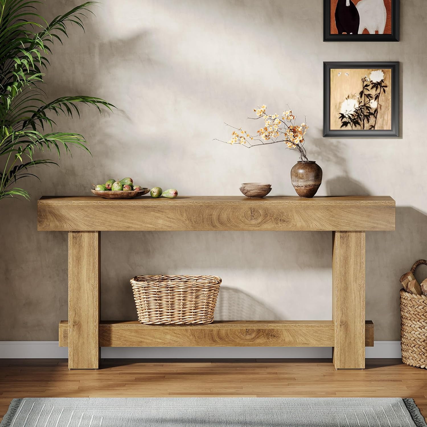 70.9" Entryway Console Table, Extra Long Wooden Farmhouse Sofa Table Behind Couch