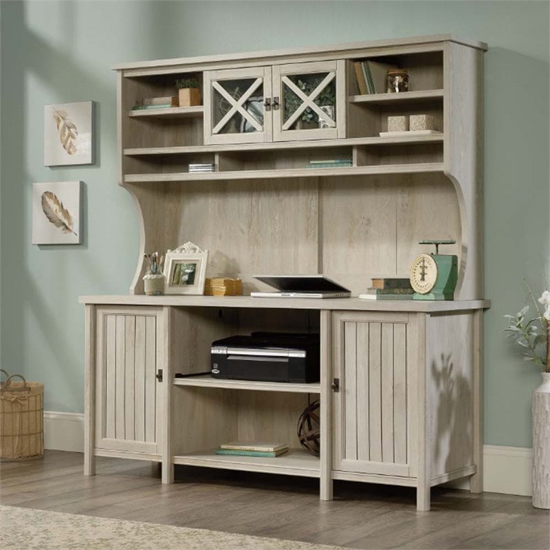 Sauder Costa Credenza with Hutch in Chalked Chestnut