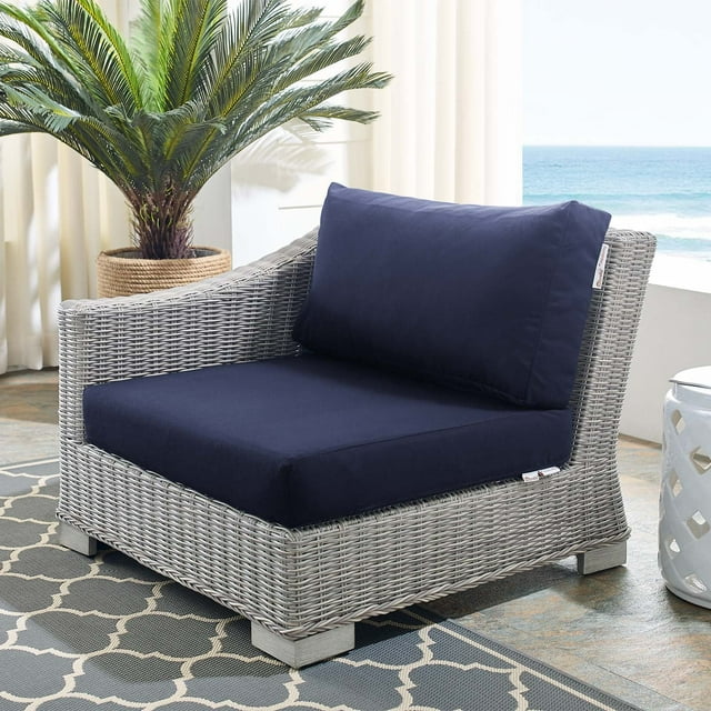 Modway Conway Modern Rattan & Fabric Outdoor Left-Arm Chair in Light Gray/Navy