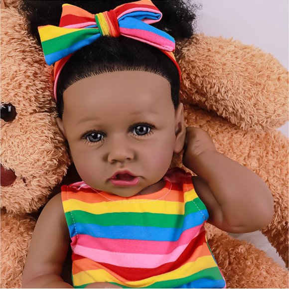 Muñeca Reborn Kgniess me negra de 55 cm con ropa y accesorios