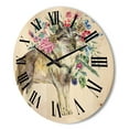 thumbnail image 3 of Designart 'Wolf With Woodland Flowers On White' Farmhouse Wood Wall Clock, 3 of 5