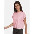 thumbnail image 3 of Womens Short Sleeve Cropped T-shirts Summer Rolled Dolman Sleeve Crop Tops Casual Round Neck Solid Short Basic Tees, 3 of 6