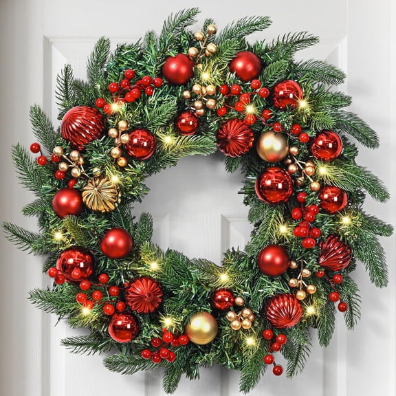 Yastouay 20 inch Christmas Wreaths for Front Door, Christmas Decorations Wreath with Lights for Indoor Outdoor Wall Windows Christmas Home Decor