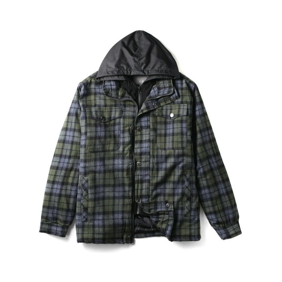 Ma Croix Mens Long Sleeve Padded Flannel Jacket with Hood