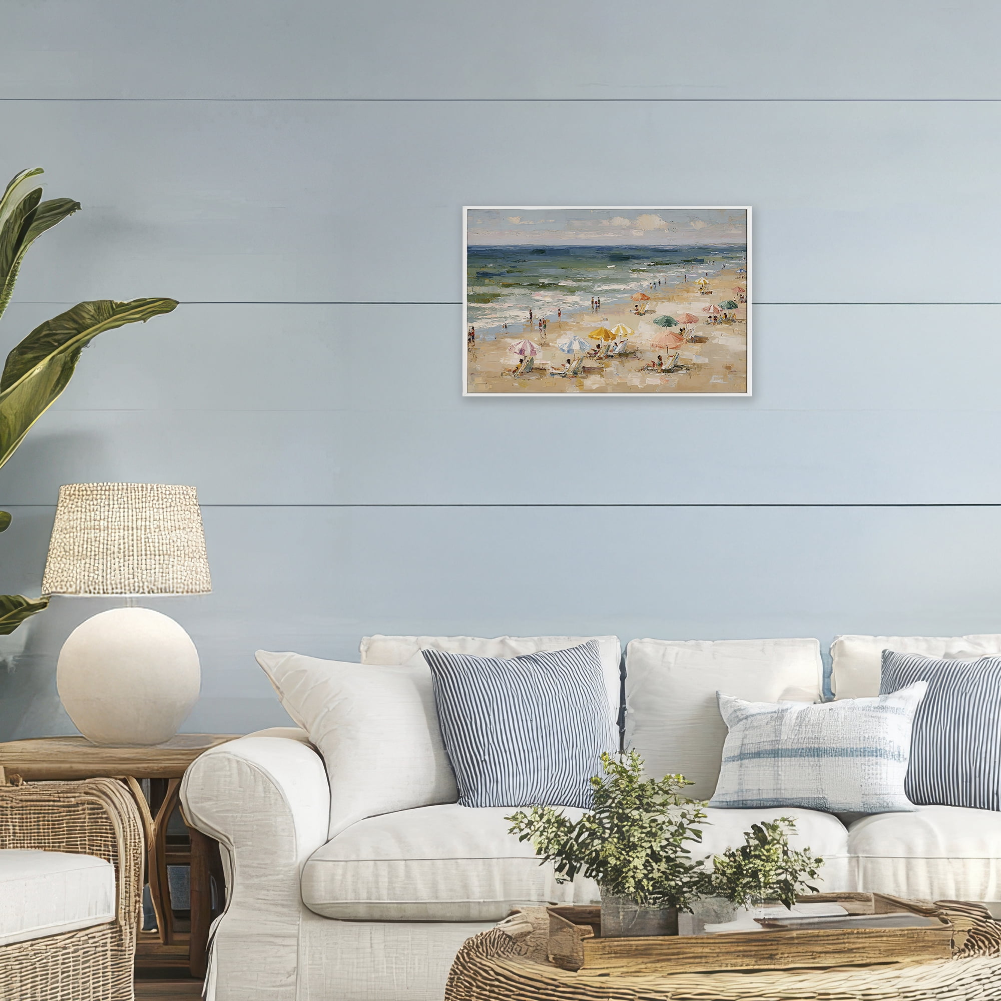Stupell Industries Impressionist Summer Beach Day White Framed Giclee Art, design by Jacky Ngan