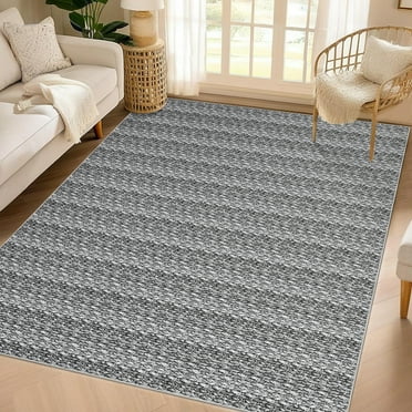 FairOnly 8'x10' Braided Area Rugs for Kitchen Machine Washable Low Pile Stain-Resistant Rugs for Family Room Solid Grey Carpet