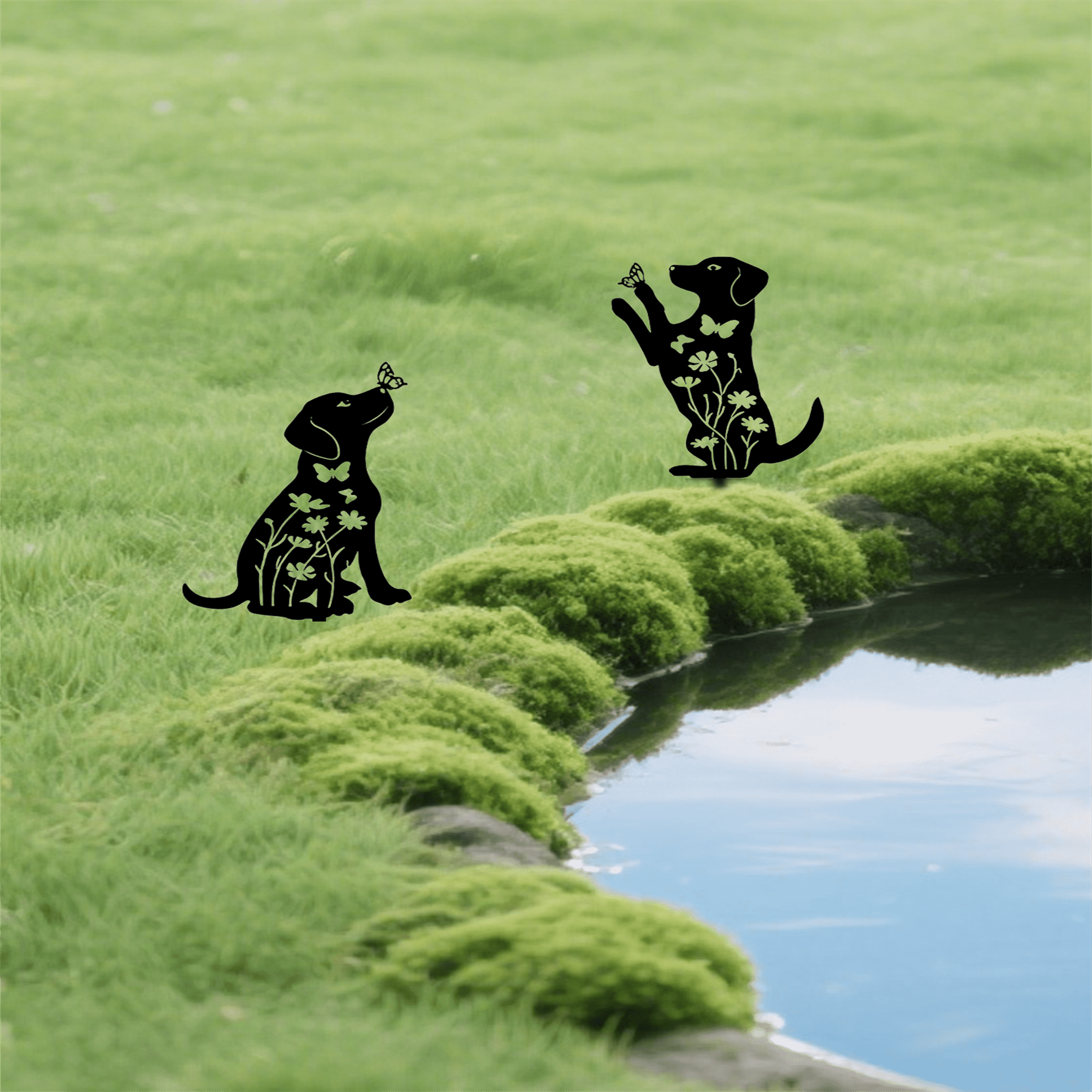 2 Pcs Dog Metal Decorative Garden Stakes Labrador Dog Gifts for Women/Men, Animal Silhouette Statues for Yard Art, Outside, Patio, Outdoor Decor, Garden Decorations, Lawn Ornaments