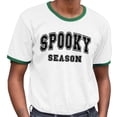 thumbnail image 2 of Collegiate Spooky Season Ringer Tee Shirt Unisex Small White/Kelly Green, 2 of 5