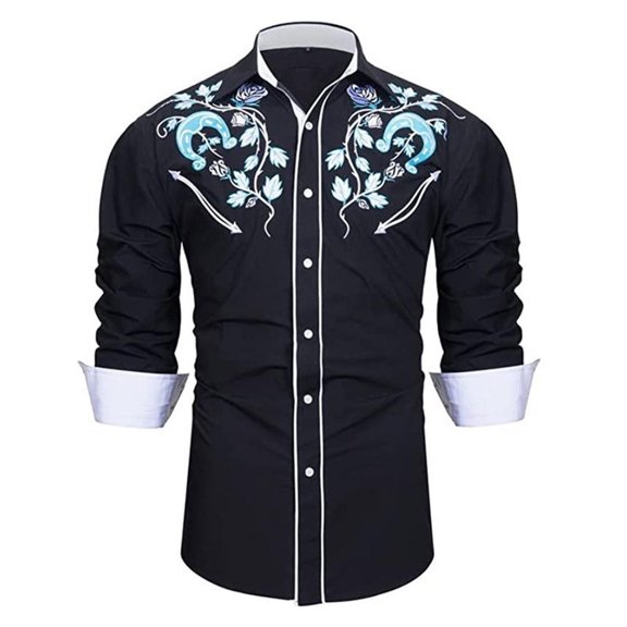 Toddler Boys Western Cow Boy Print Shirt Long Sleeve Button Down Casual Top for Children and Youth