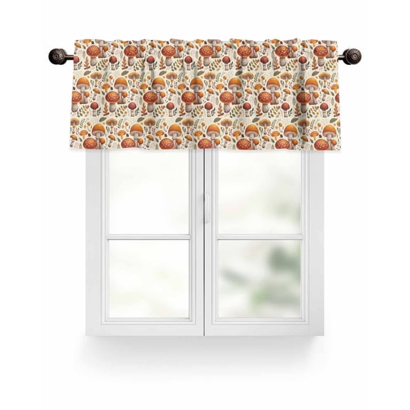 Fall Mushroom Kitchen Valances for Windows Retro Autumn Leaves Valance Curtains for Kitchen /Living Room/Bedroom/ Bathroom Decor, 54"x18 " ,Rod Pocket 1 Panel,
