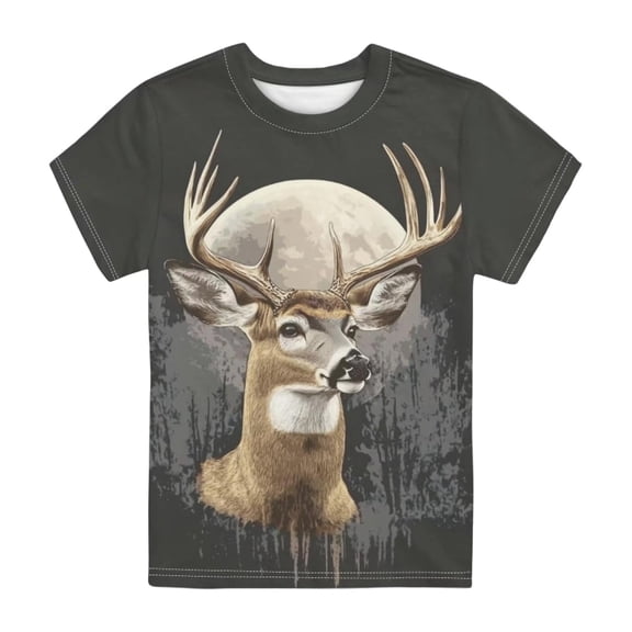 Byoo Boys Deer Printed T Shirt Casual Short Sleeve Crew Neck Graphic Kids Tee Shirt,Black