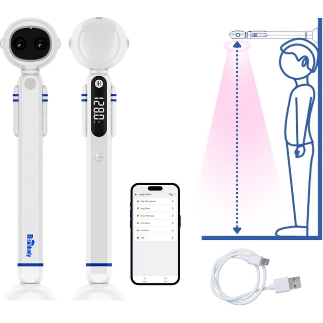 Bisonbody Smart Digital Height Measuring Device for Kids – Wireless Height Tracker with Dual Ultrasonic Measurement Technology – Accurate Smart Height Measurement Scale – Astronaut Design (White)