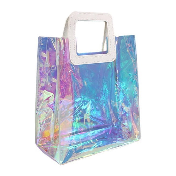 Giaone Clear Tote Bag Holographic Rainbow Shopping Bag Multi-Use Big Capacity Shoulder Handbag for Work Gym Sports Travel