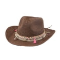 thumbnail image 2 of UDIYO Bohemia Style Straw Cowboy Hat,Women's Crocheted Summer Straw Hats, Classic Beach Sun Hats, 2 of 8