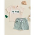 thumbnail image 4 of BemeyourBBs Toddler Baby Boy Summer Clothes Newborn Infant Baby Boys 2 Pieces Outfit Tree Duck Shark Short Sleeve T-shirts Striped Elastic Waist Pockets Shorts Set, 4 of 9