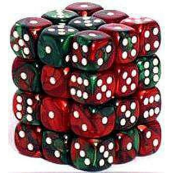Chessex 6-Sided d6 Gemini Dice Pack (Green-Red & White)
