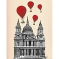 thumbnail image 2 of Fab Funky 12x14 Black Ornate Wood Framed with Double Matting Museum Art Print Titled - St Pauls Cathedral and Red Hot Air Balloons, 2 of 4