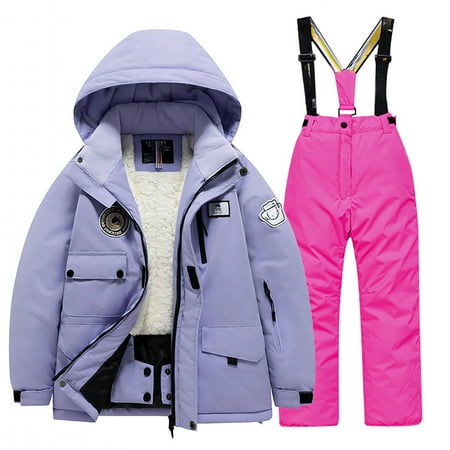 Zhuashum Boy Clothes 6-8 Years Children S Ski Suit With Pocket Jacket Ski Pants Windbroof Snowboarding Winter Warm Overall Snow Suits Warmth Outfits Hot Pink