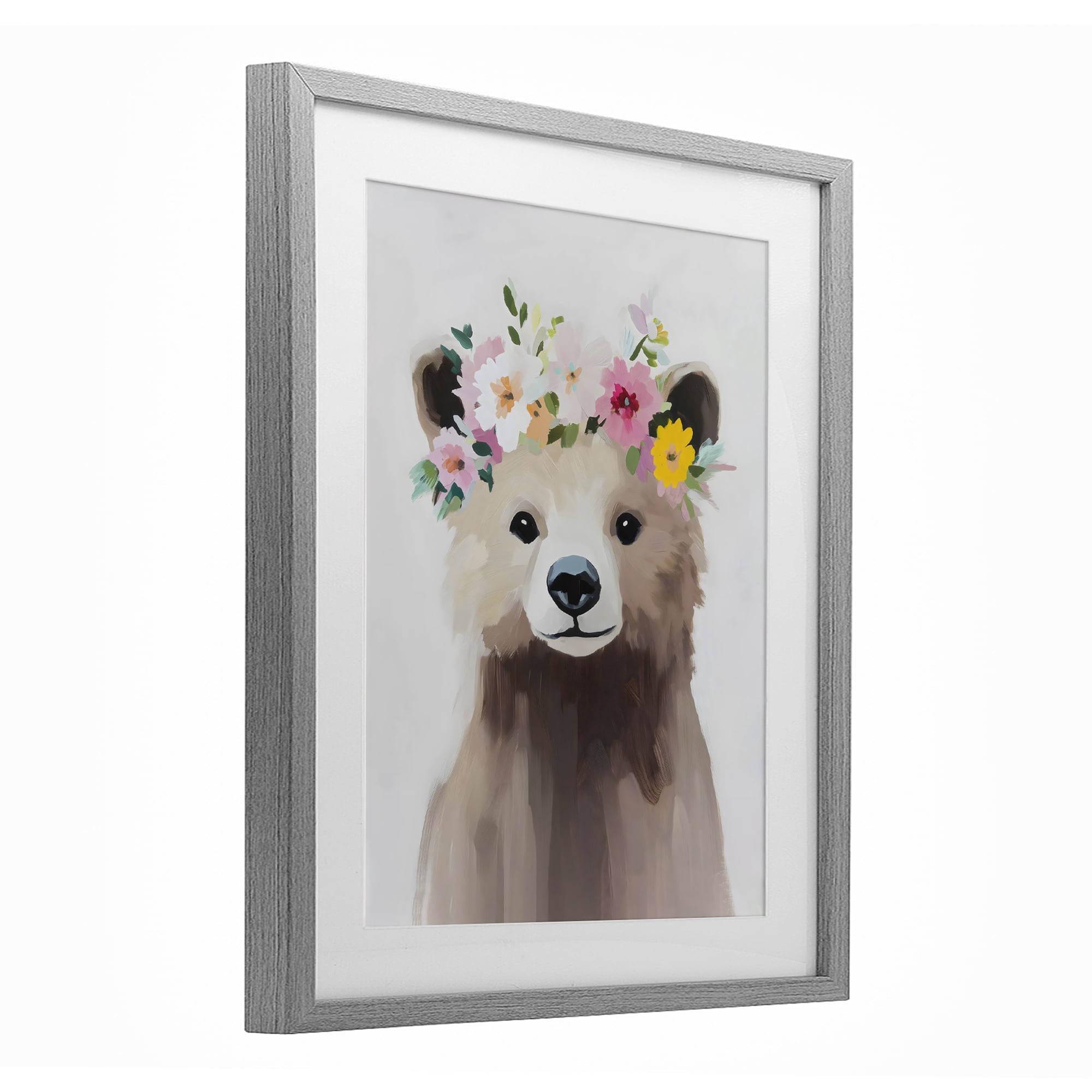 Stupell Industries Flower Crown Bear Gray Framed Print Under Glass, design by The Prints Vibe
