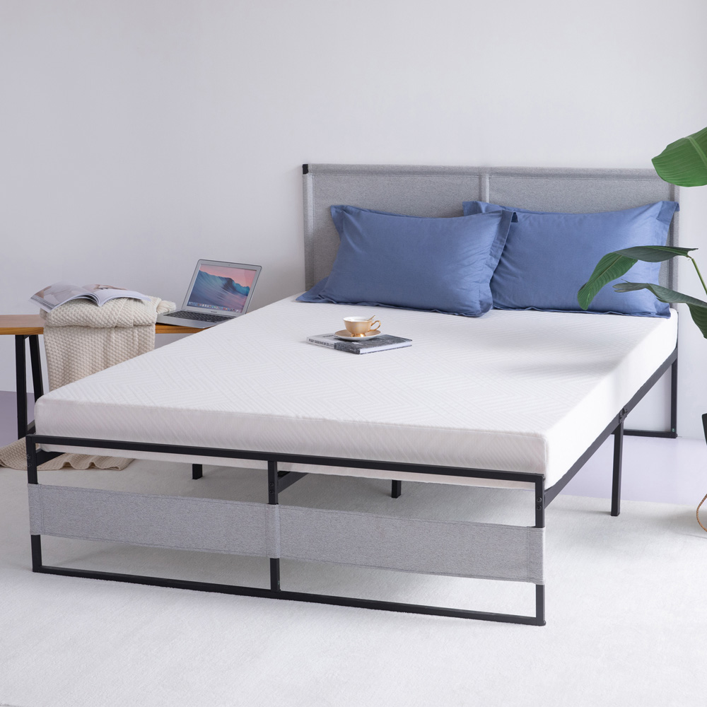 Full Bed Frame, Sesslife Metal Platform Bed Frame with Gray Headboard