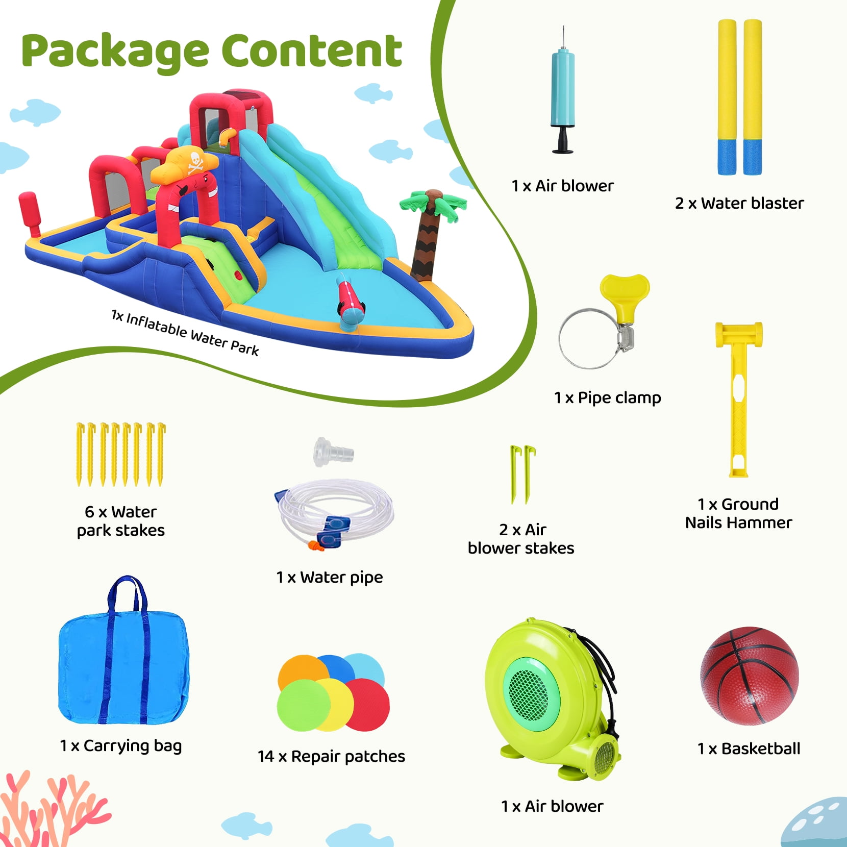 Neche Inflatable Water Slide Bouncy House with Blower, 222 x 135 x 82 inches, 11-in-1 Extra Long Water Slide with Splash Pool for Kids Backyard Outdoor