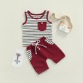thumbnail image 3 of Fortune 0-3Y Baby Boys Sleeveless Striped Vest with Drawstring Shorts Set, 3 of 8