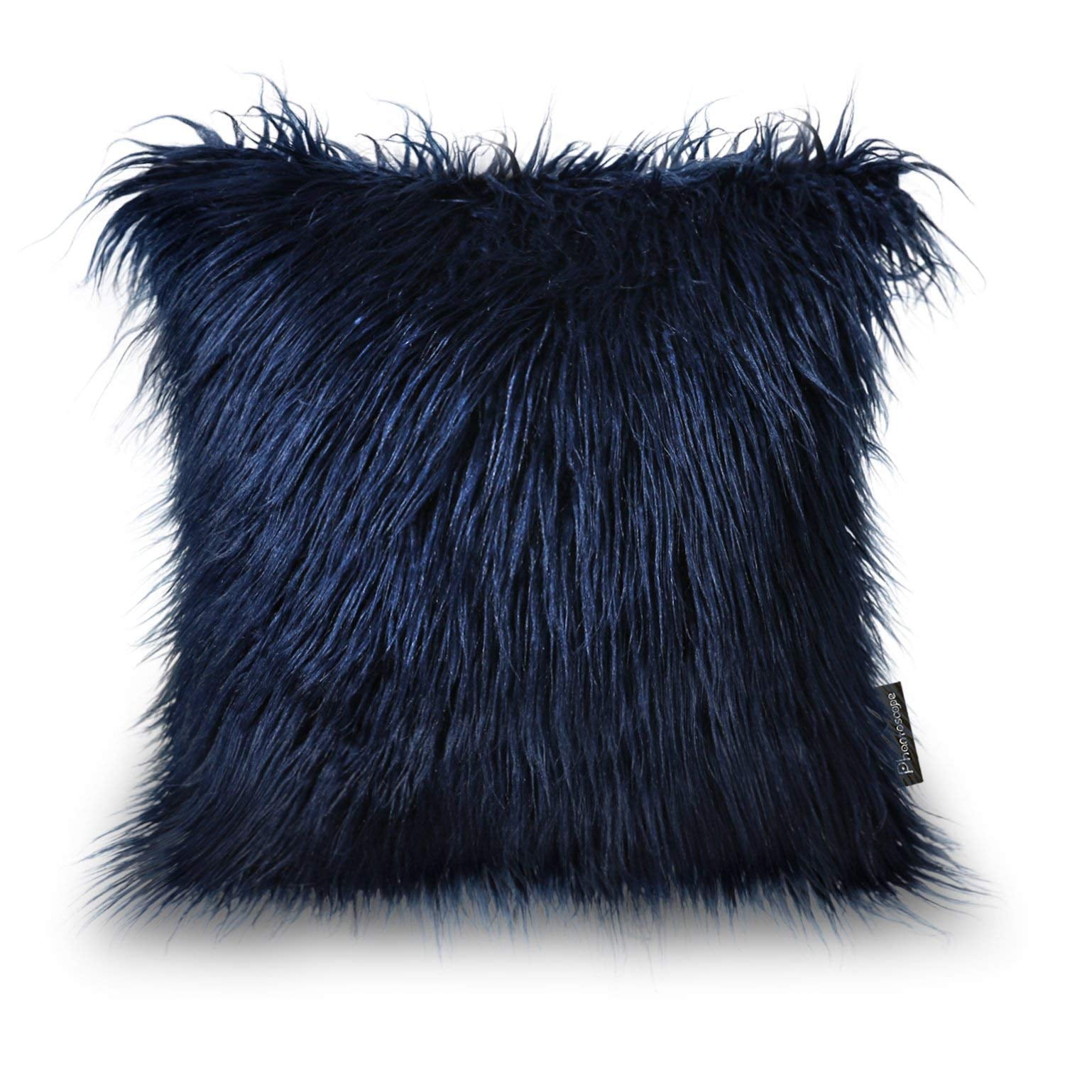 Phantoscope Merino Style Faux Fur Series Decorative Throw Pillow, 18" x 18", Navy Blue, 1 Pack